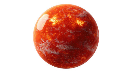 Fototapeta premium Fiery Orb: An orange sphere glows with internal heat, its surface a dynamic canvas of textured patterns. This radiant representation evokes the power of solar energy and the awe of celestial bodies.