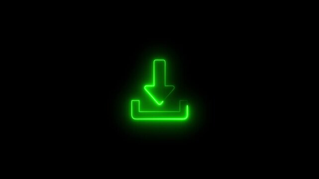 Neon Green Download Glowing on Black Background