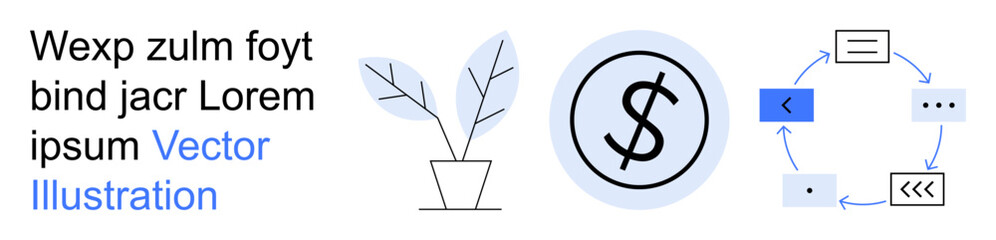 Obraz premium Business growth, finance, startup development, investment planning, workflow automation, economic processes. A dollar sign, plant and workflow icons. Business growth and finance