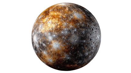 Fototapeta premium Mercury's Celestial Mosaic: This image unveils the mesmerizing surface of Mercury, showcasing a tapestry of craters and a rugged, textured landscape.