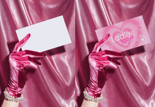 Glamorous Invitation Card Mockup With Pink Gloves PSD