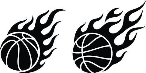 Flaming basketballs on fire with white lines © Raton