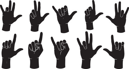 Fototapeta premium Hand gestures in sign language on white background illustration