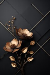 Elegant Golden Floral Arrangement On Dark Geometric Background