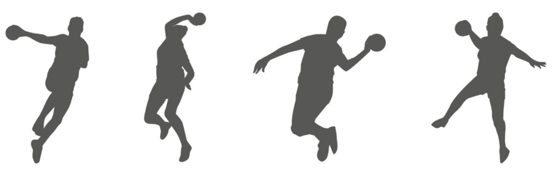 Handball player silhouettes in action isolated on white background
