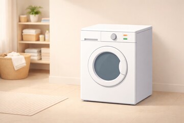 Front Load Washing Machine in Soft Neutral Home Interior