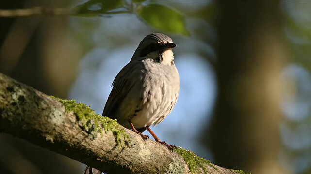 Atherton Scrubwren on Mossy Branch Queensland Australia Wildlife Bird Gray Feathers Light Brown Eyes Black Markings