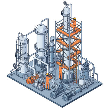 Industrial Plant with Workers and Equipment.