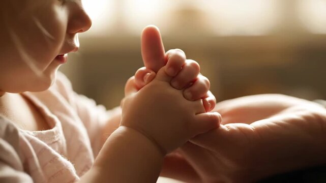A close up shot captures a baby s tiny fingers interlaced with an adult s hand symbolizing connection love and familial bonds