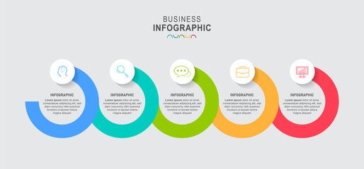 Timeline infographic design with circle for business template. Vector 5 steps.
