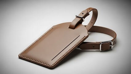A brown leather luggage tag with a strap