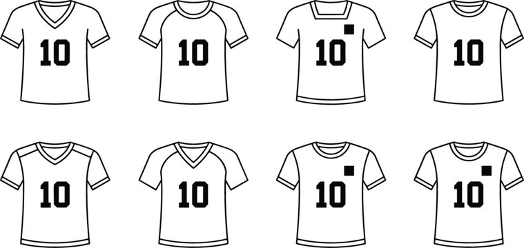Soccer jersey number ten line icon set football uniform t shirt outline vector collection