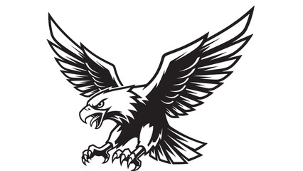 Obraz premium Bold monochrome illustration of an eagle in flight with detailed wings and talons.