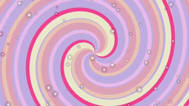 A mesmerizing spiral pattern with pastel colors and bubbles in a digital illustration