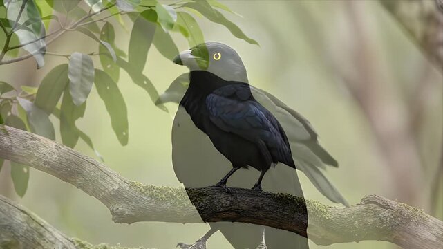 Portrait of an Adult Metallic Starling Perched on a Branch Against Blurred Green Foliage in Natural Light