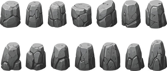 Cartoon stone rock set with different shapes and textures isolated on white background game asset vector collection © Sumon Creative