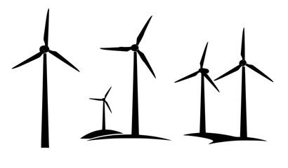 Wind Turbines Silhouette Renewable Energy Landscape Illustration © Abirex
