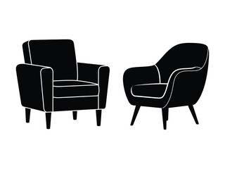 Obraz premium Two Black Armchairs on a White Background, Minimalist Vector Illustration of Furniture