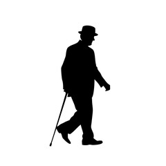 Fototapeta premium Vector Silhouette of an Elderly Gentleman Walking with a Cane