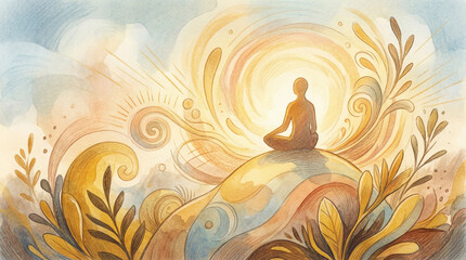 Obraz premium Peaceful self care morning rituals for slow living content Serene Meditation in Abstract Nature: A Spiritual Journey Illustration Intentional living concepts for personal growth 