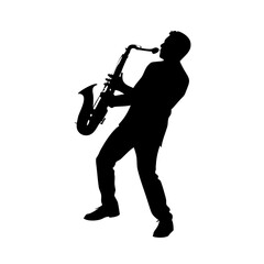 Naklejka premium Jazz Saxophone Player Silhouette Vector Icon