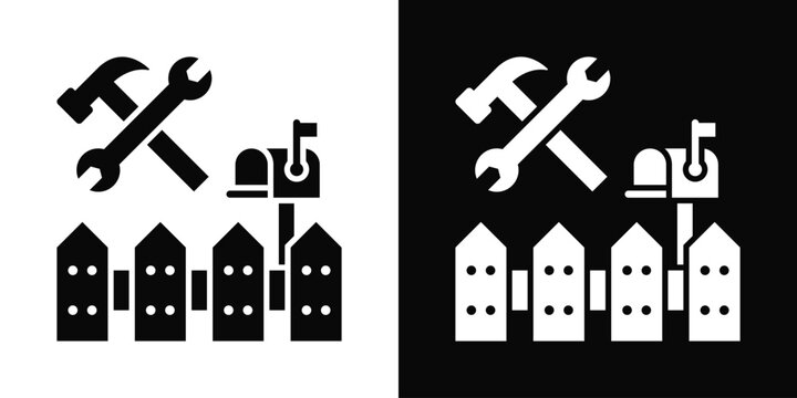 Fence Contractor Icon White And Black Background Style