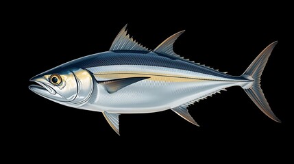 Tuna Fish Swimming On Black Background