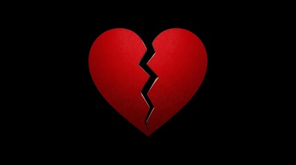 Broken Red Heart On Black Background