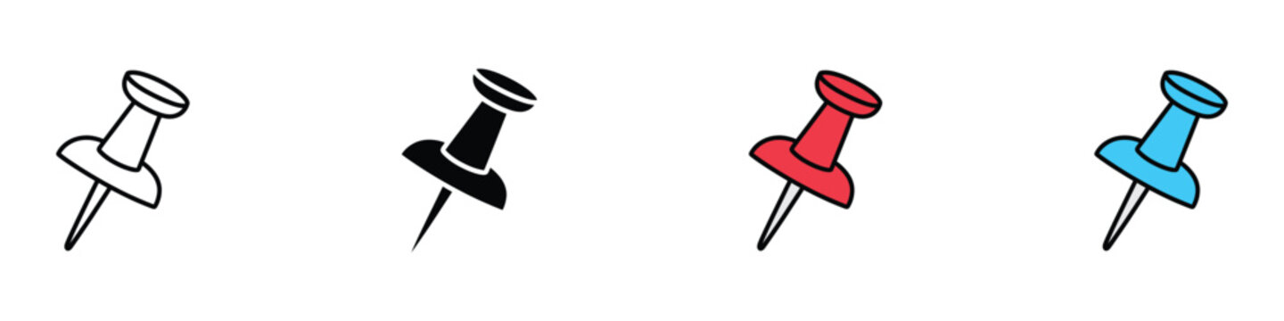 Push pin icon vector. Thumbtack symbol for location marker, office stationery and map notification set. Vector Illustration.