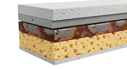 Cross-section of layered materials with rust