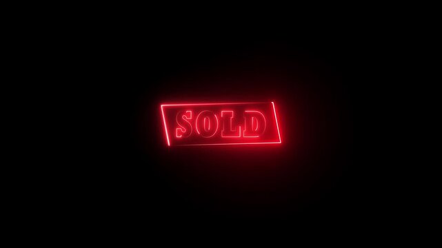 Neon glowing sold text icon animation clipboard text letter font text template footage on black background