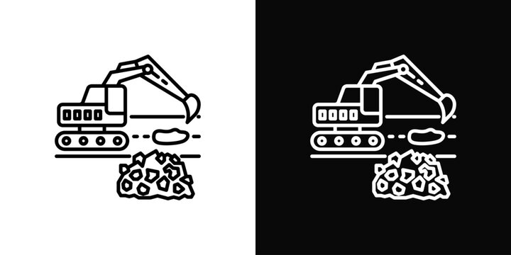Excavation Work Icon White And Black Background Style