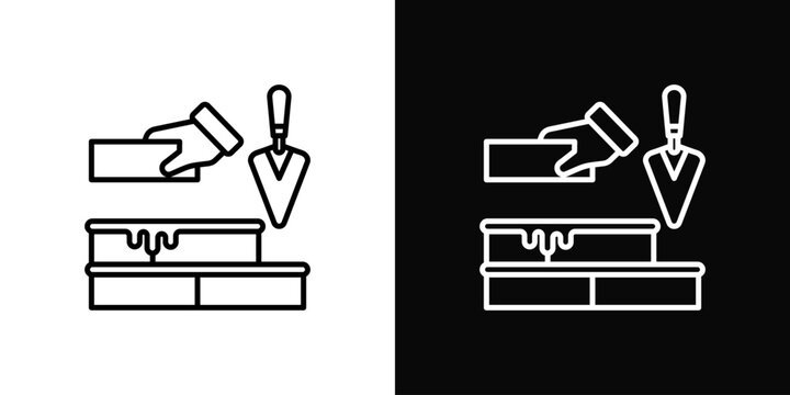 Bricklaying Icon White And Black Background Style