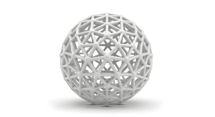 White Geodesic Sphere Structure on White Background