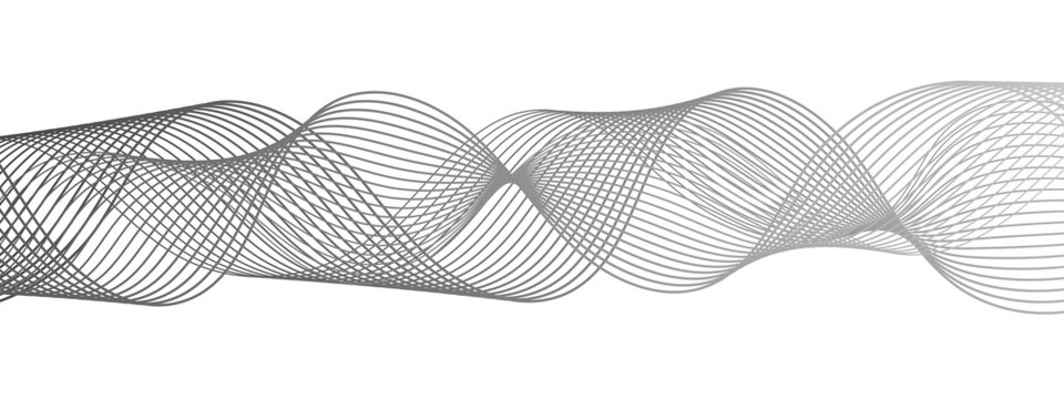 Vector Harmonious linear wave of intricate lines forming abstract design. The image showcases dynamism and fluidity. Evokes the concept of technology. 