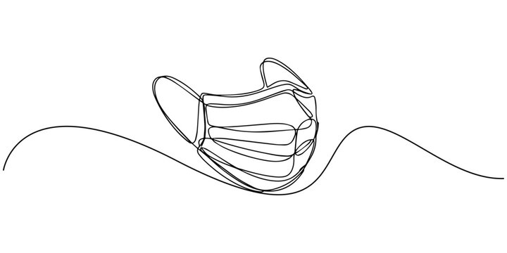 Face mask one line art drawing of medical protective equipment, Continuous one line drawing of a face mask. Concept of protection, health and safety, Fabric Face Mask Protection continuous one line
