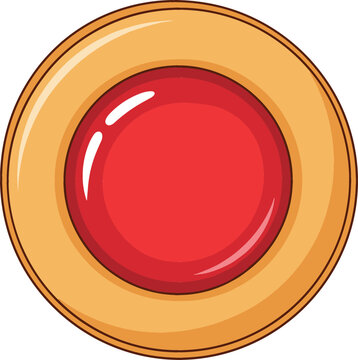 Red Push Button Icon with Golden Frame for Emergency Alert, Start Control, Power Switch, and User Interface Design Elements