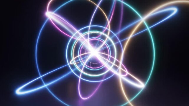 Neon Light Trails Forming Circular Patterns.