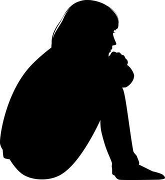 体育座りしている女性