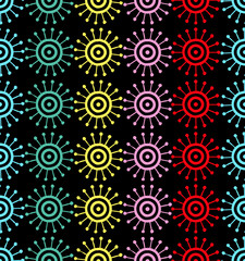 Bright Pop Art Circles on Black Seamless Repeat