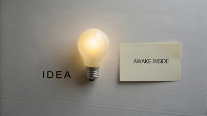 Glowing Lightbulb with &ldquo;AWAKE INSIDE&rdquo; Card Symbolizing Innovation