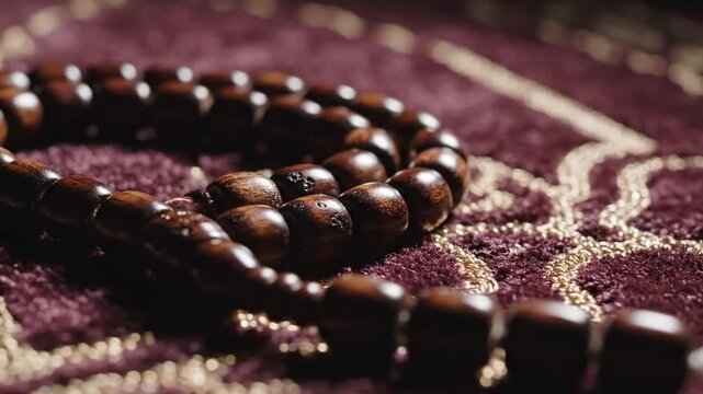 Elegant dark brown beaded necklace placed on a textured purple and gold fabric background for jewelry fashion displays and accessories