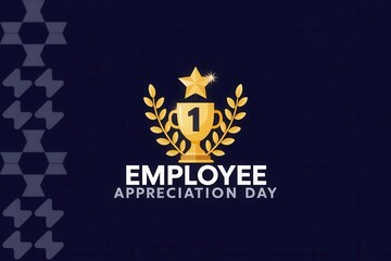 Golden trophy with star and laurel wreath for employee appreciation day celebration concept