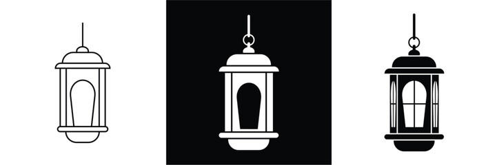 Fototapeta premium PrintThis silhouette icon illustrates a traditional hanging lantern, commonly associated with warmth, light, spirituality, and festive ambiance
