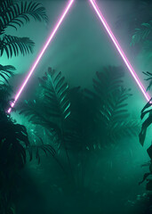abstract background with tropical tree and neon light
