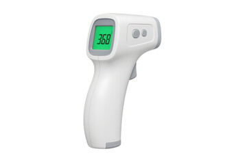 Infrared thermometer displaying normal body temperature reading on transparent background