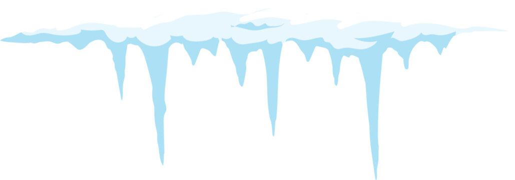 Snow covered roof with dripping icicles creates a picturesque winter scene, perfect for holiday decorations and festive designs