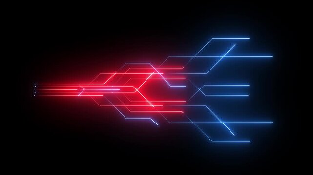 Digital circuit chipset board processor pattern. Neon circuit board shiny technology motion design. neon lines illuminate a black background, electronic circuit board. 4k animation 