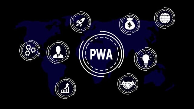 PWA Progressive Web App Global Business Concepts World Map Infographic Icons image photo