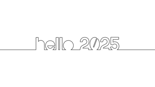 hello 2025 continuous one line art year numbers video clip. single one line art hello 2025 text word self hand drawing animation on white black background